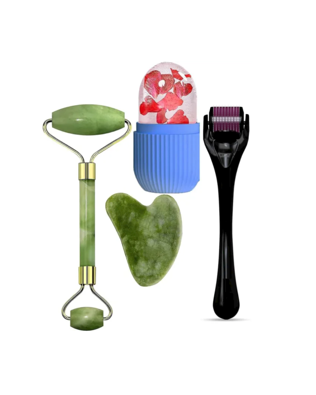 Marble Jade Roller + Ice Roller + Derma Roller — Pack of 3