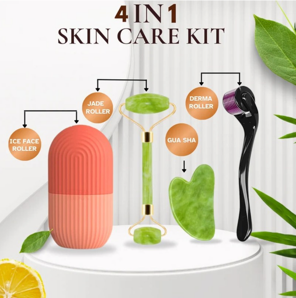 Marble Jade Roller + Ice Roller + Derma Roller — Pack of 3