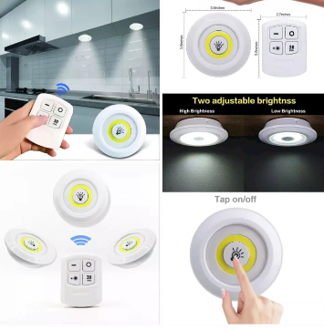 Pack of 3 LED Remote Control Tap Lights