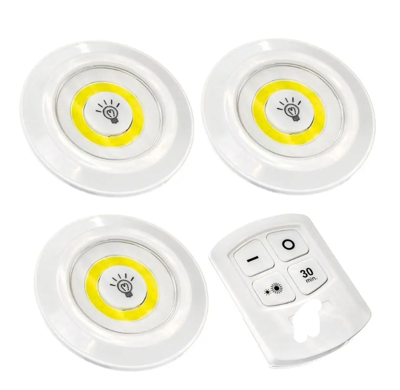 Pack of 3 LED Remote Control Tap Lights