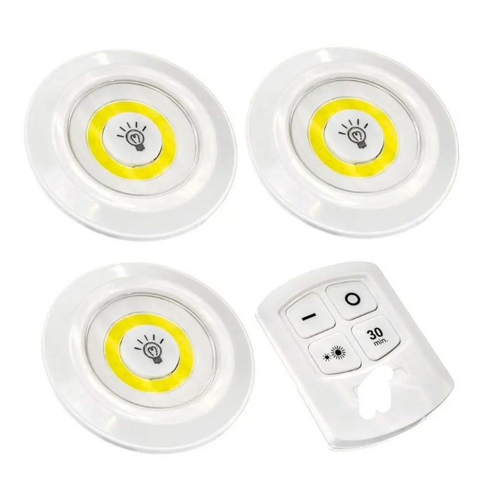 Pack of 3 LED Remote Control Tap Lights